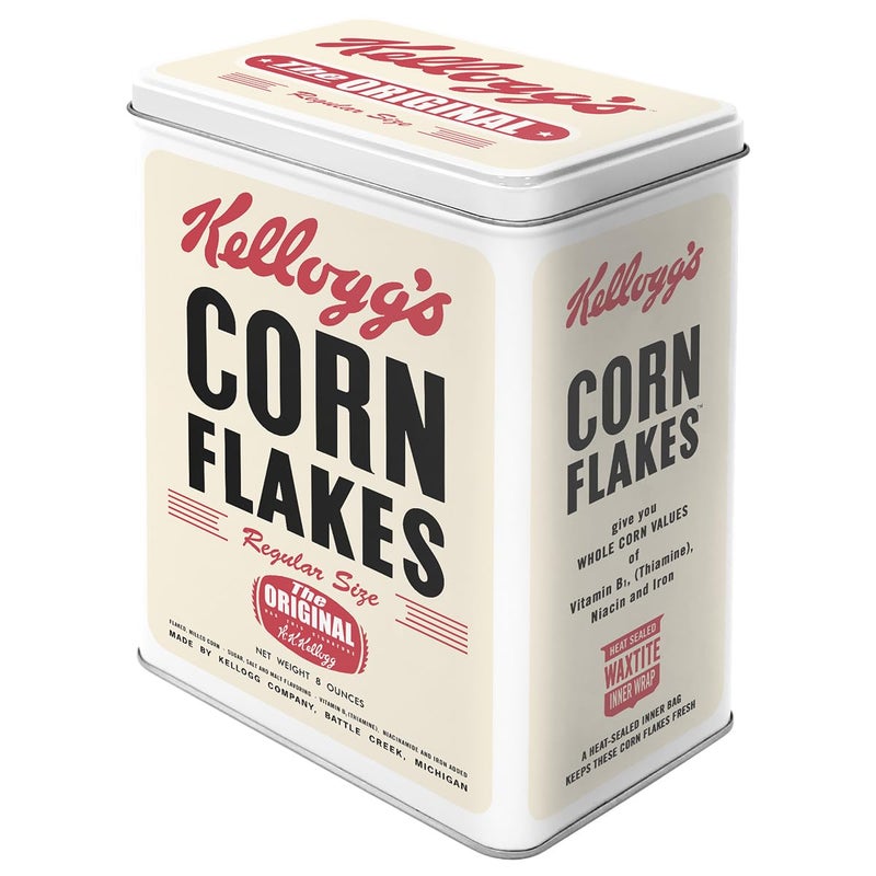 Nostalgic Art Nostalgic-Art Retro storage tin box L, 101.4 oz, Kellogg's â€“ Corn Flakes Retro Package â€“ Gift idea for the kitchen, Official License Product (OLP), large metal cornflakes can, vintage design - Image 1